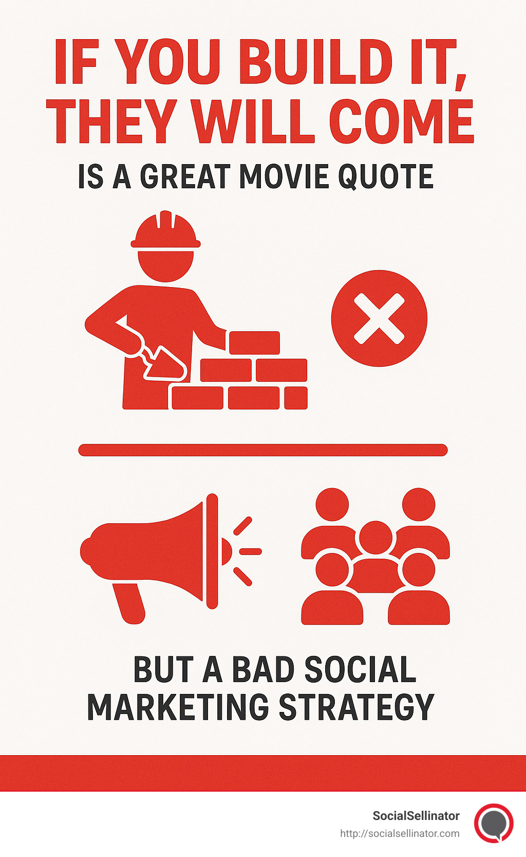 If you build it, they will come, is a great movie quote, but a bad social marketing strategy. - b2b social strategy infographic 