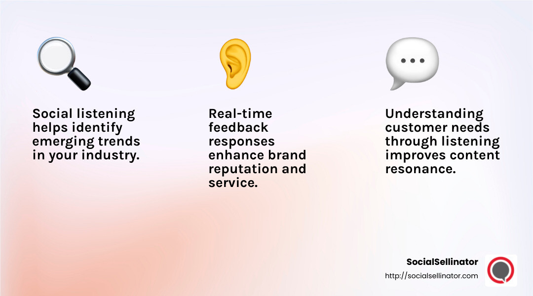Social listening helps brands improve customer engagement and satisfaction. - b2b social media ads infographic 3_facts_emoji_light-gradient