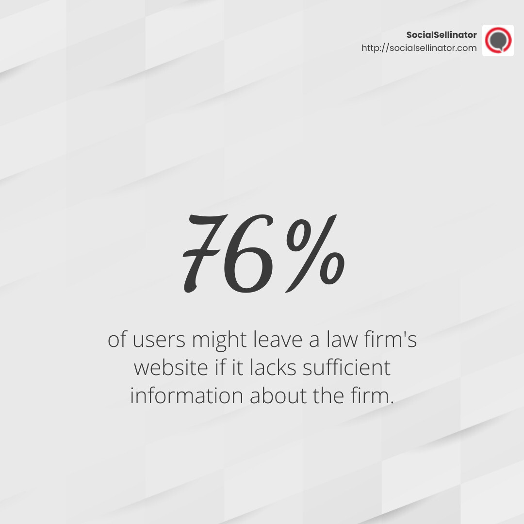76% of users might leave a law firm's website if it lacks sufficient information about the firm - search engine optimization agency san diego infographic simple-stat-light